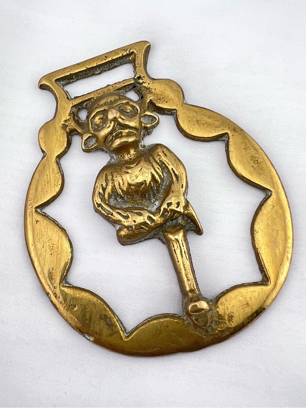 Brass Horse Medallion Vintage Lincoln Gargoyle Pixie Imp Parade Show Harness